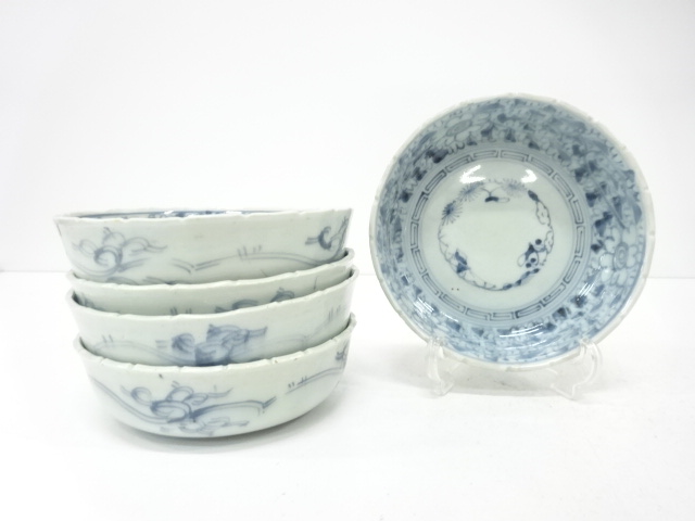 古伊万里　染付　花唐草　平鉢　5客揃